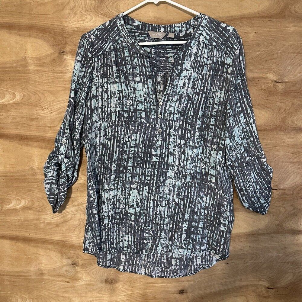 Coral Bay  Blouse Women Large  V-Neck 3/4 Sleeve Pullover Casual Shirt